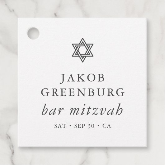 Eenvoudige moderne legant ster van David Bar Mitzv Bedankjes Labels (Voorkant)