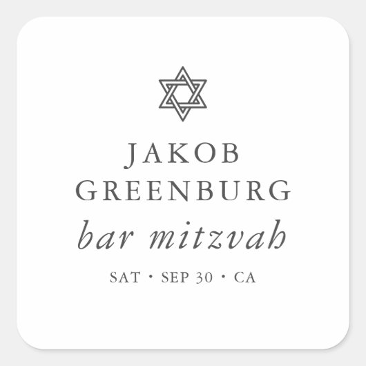 Eenvoudige moderne legant ster van David Bar Mitzv Vierkante Sticker (Voorkant)