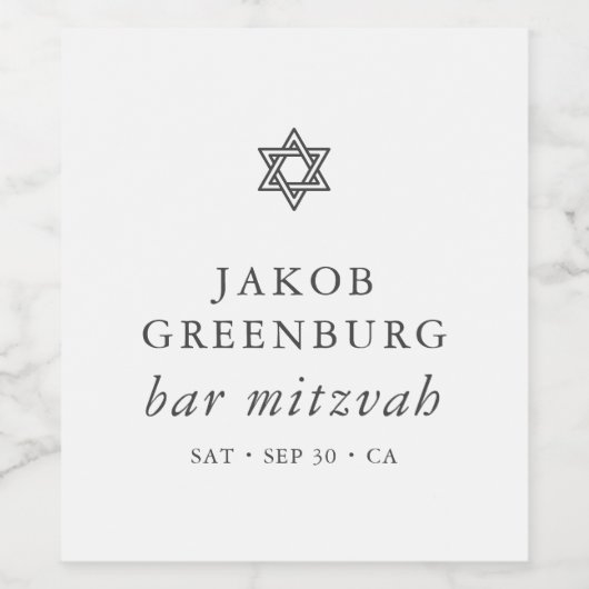 Eenvoudige moderne legant ster van David Bar Mitzv Wijn Etiket (Enkel label)