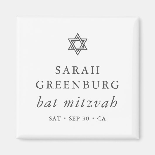 Eenvoudige moderne legant ster van David Bat Mitzv Magneet (Voorkant)