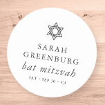 Eenvoudige moderne legant ster van David Bat Mitzv Ronde Sticker<br><div class="desc">Het ontwerp is samengesteld uit sans serif typografie en playful cursieve manuscripttypografie op een eenvoudige achtergrond. Hier te vinden op: http://www.zazzle.com/store/selectpartysupplies</div>