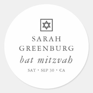 Eenvoudige moderne legant ster van David Bat Mitzv Ronde Sticker