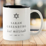 Eenvoudige moderne legant ster van David Bat Mitzv Tweekleurige Koffiemok<br><div class="desc">Het ontwerp is samengesteld uit sans serif typografie en playful cursieve manuscripttypografie op een eenvoudige achtergrond. Hier te vinden op: http://www.zazzle.com/store/selectpartysupplies</div>