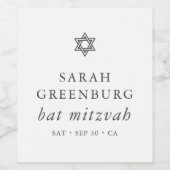 Eenvoudige moderne legant ster van David Bat Mitzv Wijn Etiket (Enkel label)