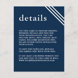 Eenvoudige moderne legante marineblauw bruiloft -  informatiekaartje