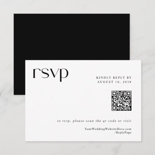 Eenvoudige moderne legante QR-code RSVP-kaart RSVP Kaartje (Voorkant / Achterkant)