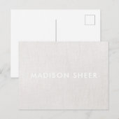 Eenvoudige, moderne lichte beige linnen, professio briefkaart (Voorkant / Achterkant)