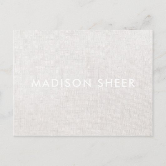 Eenvoudige, moderne lichte beige linnen, professio briefkaart (Voorkant)