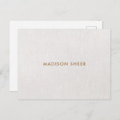 Eenvoudige, moderne lichte beige linnen, professio briefkaart (Voorkant / Achterkant)