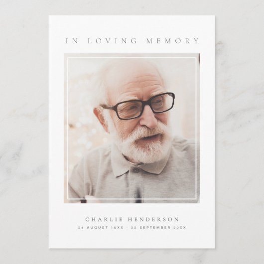 Eenvoudige moderne liefdevolle geheugen foto begra programmakaart (Voorkant)