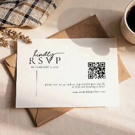 Eenvoudige moderne lijn script QR-code bruiloft RSVP Kaartje