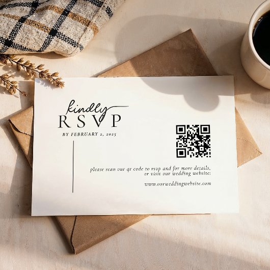 Eenvoudige moderne lijn script QR-code bruiloft RSVP Kaartje