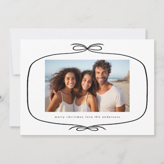 Eenvoudige Moderne Lint Foto Kerstmis Feestdagenkaart (Voorkant)