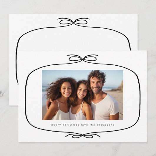 Eenvoudige Moderne Lint Foto Kerstmis Feestdagenkaart (Voorkant / Achterkant)
