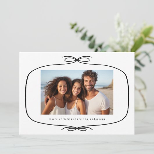 Eenvoudige Moderne Lint Foto Kerstmis Feestdagenkaart (Staand voorkant)