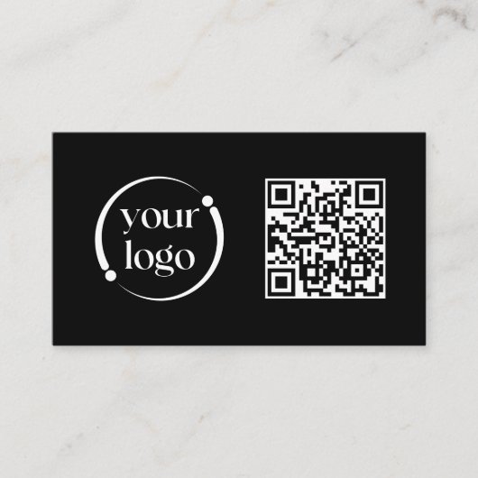 Eenvoudige moderne Logo en QR-code op zwart Visitekaartje (Voorkant)