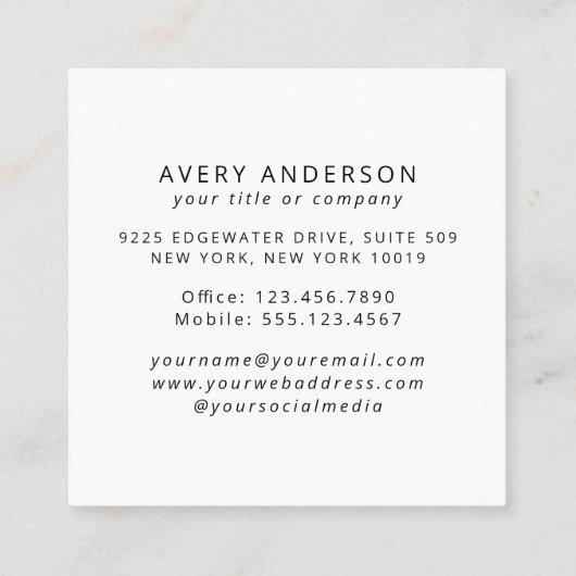 Eenvoudige moderne Logo op wit Vierkante Visitekaartje (Achterkant)