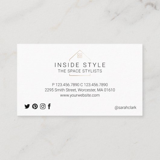 Eenvoudige, moderne Logo voor thuisgebruik zwart Visitekaartje (Achterkant)