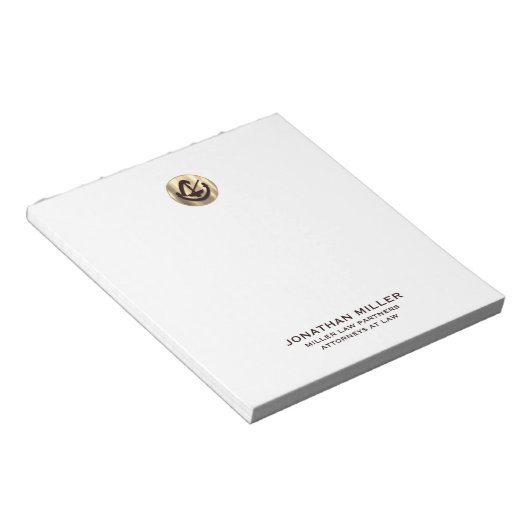 Eenvoudige Moderne Luxe Gouden Logo voor Advocaten Notitieblok (Schuin)