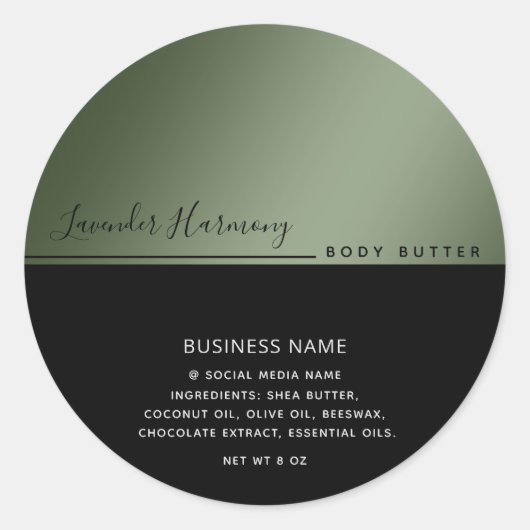 Eenvoudige, moderne, luxe typografie, zwarte produ ronde sticker (Voorkant)
