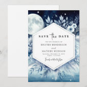 Eenvoudige moderne maanverlichte bruiloft save the date (Voorkant / Achterkant)