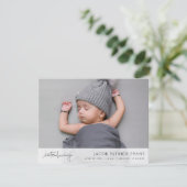 Eenvoudige moderne maatjongen of meisjesfotogeboor aankondiging (Staand voorkant)