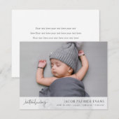 Eenvoudige moderne maatjongen of meisjesfotogeboor aankondiging (Voorkant / Achterkant)