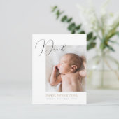 Eenvoudige moderne maatjongen of meisjesfotogeboor aankondiging (Staand voorkant)