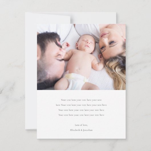 Eenvoudige moderne maatjongen of meisjesfotogeboor aankondiging (Achterkant)