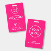 Eenvoudige Moderne Magenta Logo Veiling VIP Pas Badge (Voor- en achterkant)