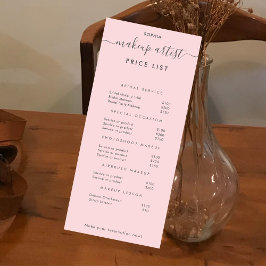 Eenvoudige moderne make-up artiest prijslijst roze reclamekaart