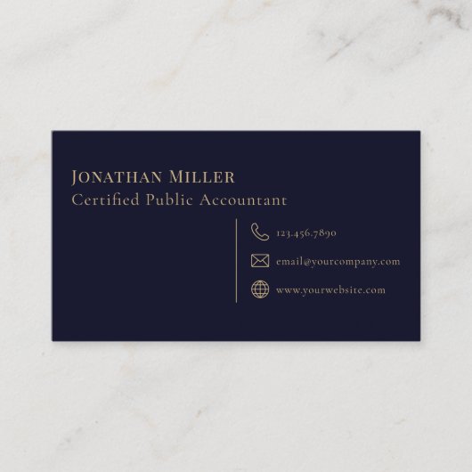 Eenvoudige moderne marine blauw en goud visitekaartje (Voorkant)