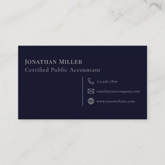 Eenvoudige moderne marine blauw en grijs visitekaartje (Voorkant)