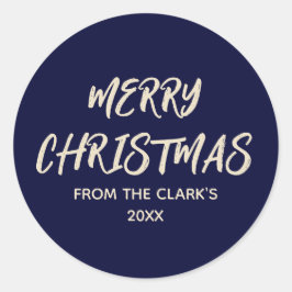 Eenvoudige moderne marine blauw vrolijke kerst ronde sticker