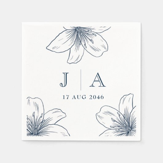 Eenvoudige Moderne Marine Blauwe Bloem Chic bruilo Servet (Voorkant)