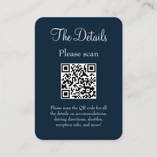 Eenvoudige Moderne Marine Blauwe Bruiloft Details  Informatiekaartje (Voorkant)