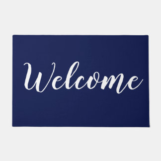 Eenvoudige Moderne Marine Blauwe Script Typografie Deurmat