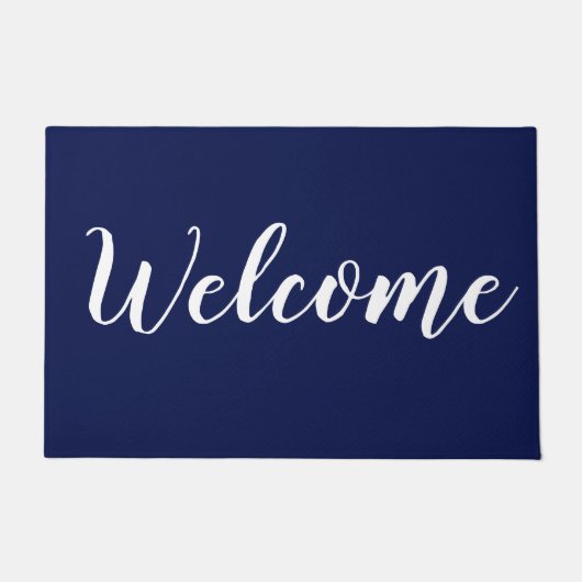 Eenvoudige Moderne Marine Blauwe Script Typografie Deurmat (Voorkant)