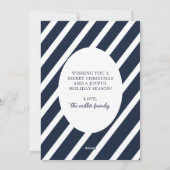 Eenvoudige moderne marine blauwe strepen vrolijk e feestdagenkaart (Achterkant)
