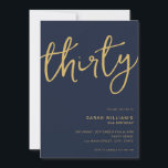 Eenvoudige moderne marine Gold 30e verjaardag Kaart<br><div class="desc">Eenvoudige moderne uitnodiging voor een 30e verjaardagsfeestje met een minimalistisch ontwerp met elegante handgeschreven scripttypografie.</div>