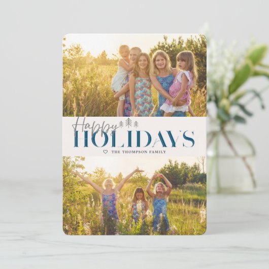 Eenvoudige moderne marine Prettige feestdagen twee Feestdagenkaart (Staand voorkant)