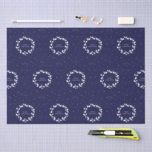 Eenvoudige moderne marineblauw Kerstmis Holly Wrea Tissuepapier (Craft)