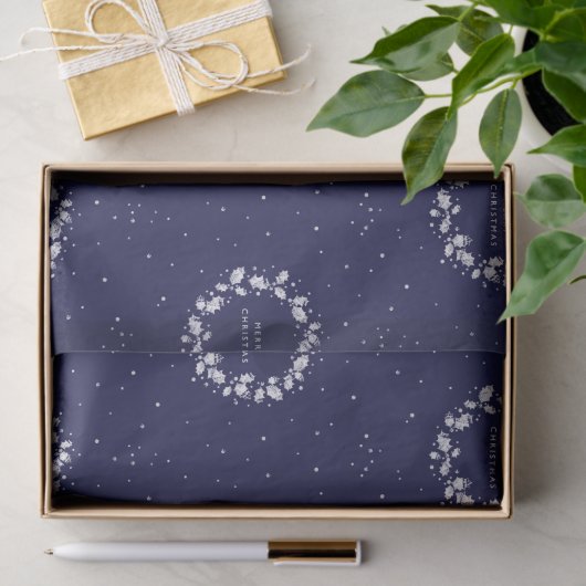 Eenvoudige moderne marineblauw Kerstmis Holly Wrea Tissuepapier (Geschenk)