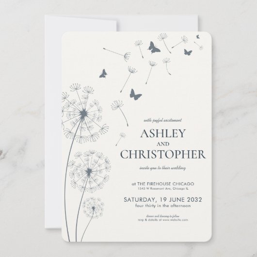 Eenvoudige moderne marineblauwe paardenbloem bruil kaart (Voorkant)