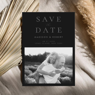 Eenvoudige moderne matte zwarte foto bruiloft save the date