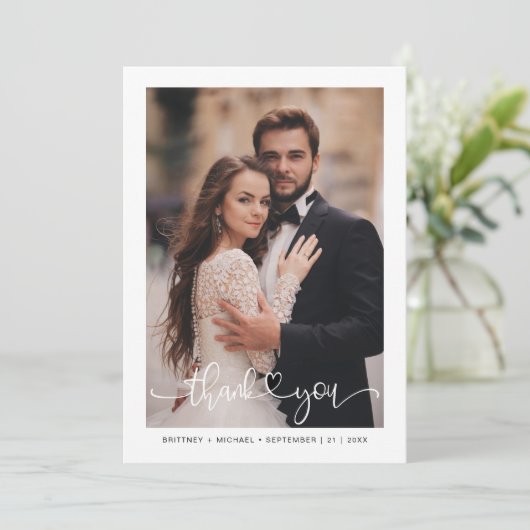 Eenvoudige, moderne, met de hand uitgeruste hartfo bedankkaart (Staand voorkant)