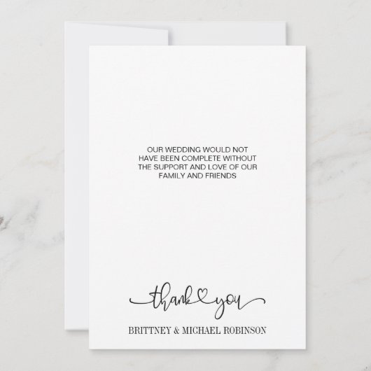 Eenvoudige, moderne, met de hand uitgeruste hartfo bedankkaart (Achterkant)