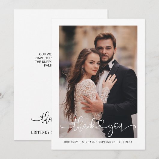 Eenvoudige, moderne, met de hand uitgeruste hartfo bedankkaart (Voorkant / Achterkant)