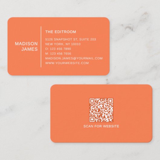 Eenvoudige Moderne Minimaal Koraal QR Code Visitekaartje (Voorkant / Achterkant)