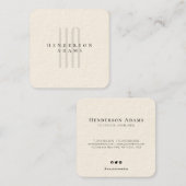 Eenvoudige, moderne, minimale beige Black-monogram Vierkante Visitekaartje (Voorkant / Achterkant)